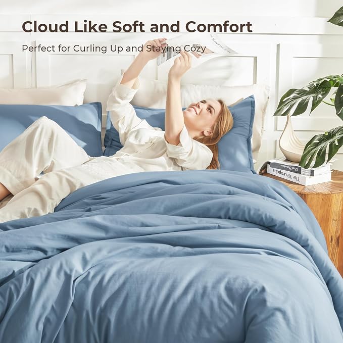 Litanika King Comforter Set Grayish Blue, 3 Pieces Lightweight Solid Bedding - Image 2