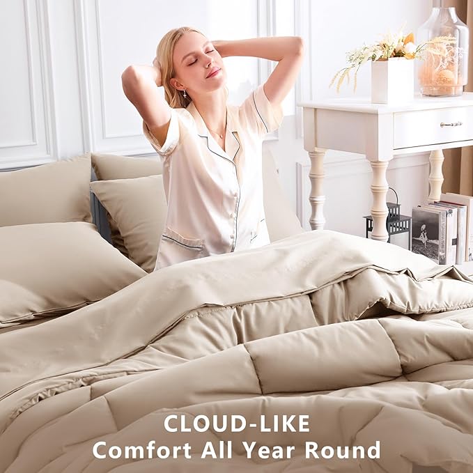 CozyLux Full Size Comforter Set Wheat, 7 Pieces Bed in a Bag, Wheat Comforter - Image 4