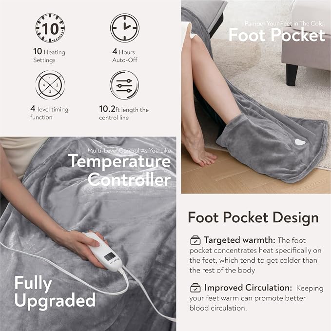 Wapaneus Foot Pocket Heated Blanket Electric Throw - Image 3