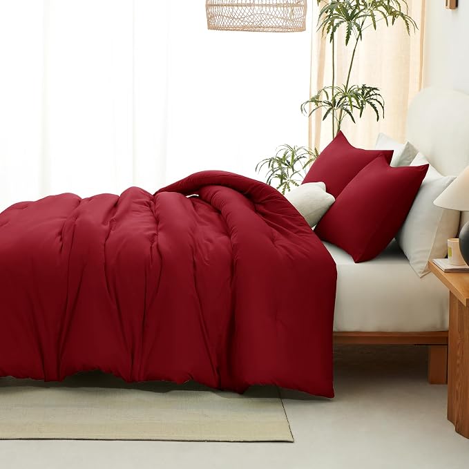 CozyLux Twin Comforter Set Dark Red, 2 Pieces Twin Extra Long Solid Breathable - Image 8