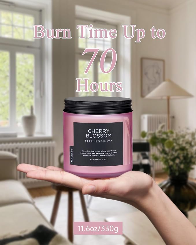 M&SENSE Cherry Blossom Home Scented Candles, 11.6oz Natural Soy Wax, Non-Toxic - Image 4