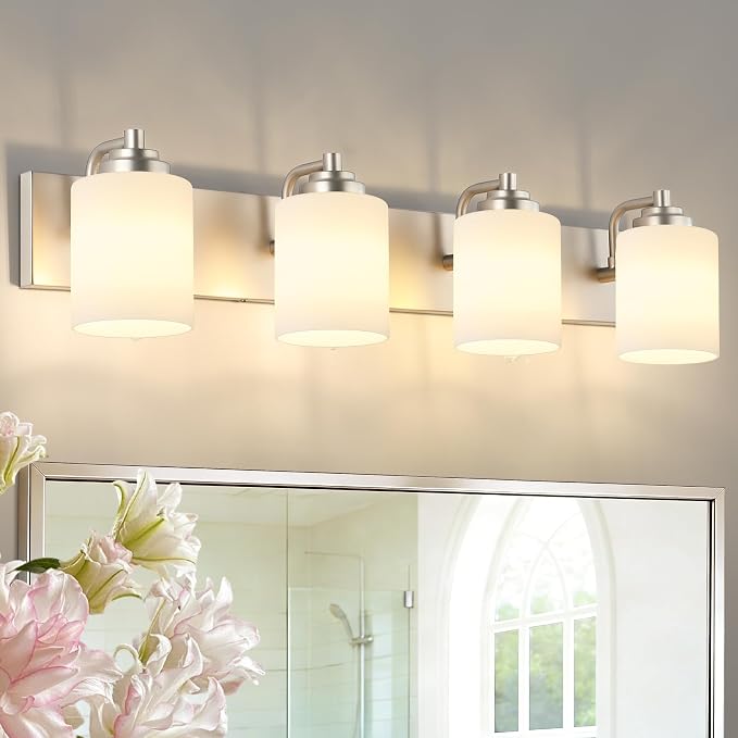 SOLFART Brushed Nickel Bathroom Vanity Light Vintage 4 Light Wall Light by SOLFART
