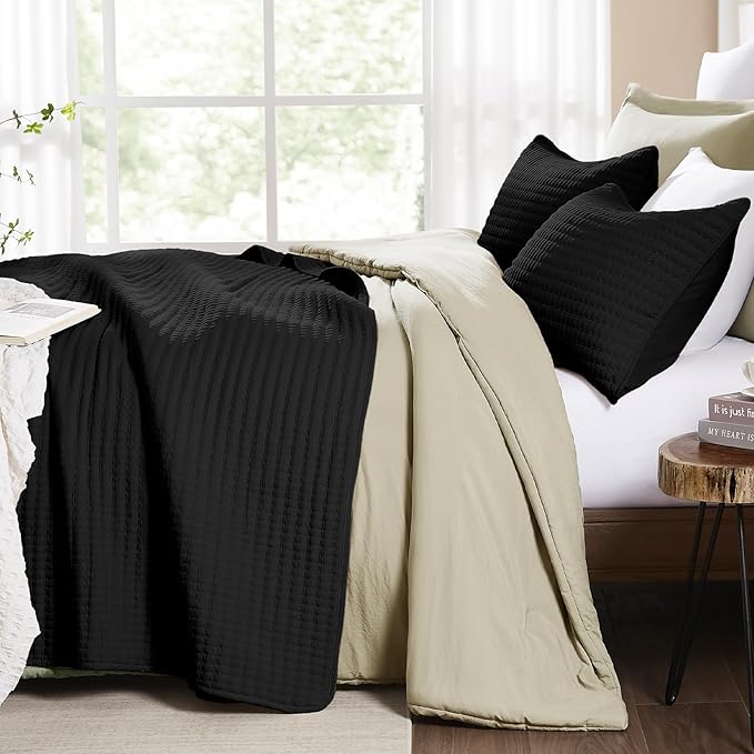 WRENSONGE King Size Quilt-3 Pieces Lightweight Black Bedspreads King Quilt - Image 6
