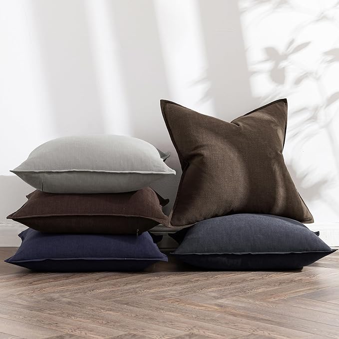 MIULEE Decorative Linen Pillow Covers 20x20 Inch Dark Brown Boho Farmhouse - Image 5