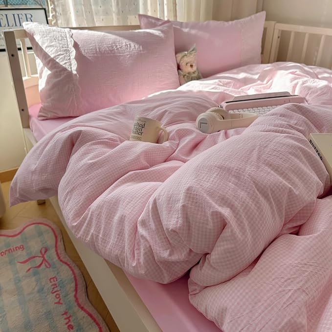 mixinni Pink Gingham Duvet Cover Full Size - Image 8