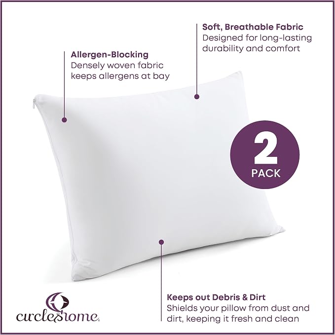 CirclesHome Pillow Protectors 2 Pack King Zippered - Image 2