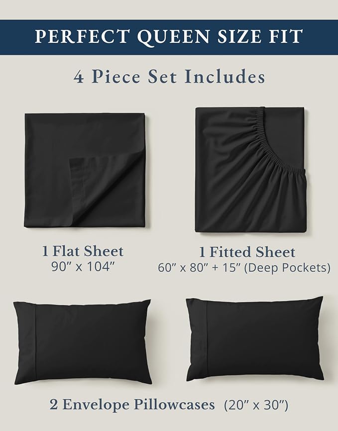LANE LINEN 100% Organic Cotton Queen Size Sheets Set, Machine Wash Fully - Image 4