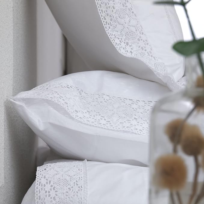 White Lace Pillowcases Standard Size Set of 2, 100% Cotton White Eyelet Pillow - Image 4