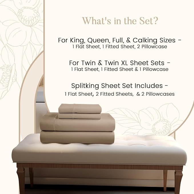 King Sheet Set, 100% Cotton Bed Sheets King Size Sheets 15" Deep Pocket Set - Image 2