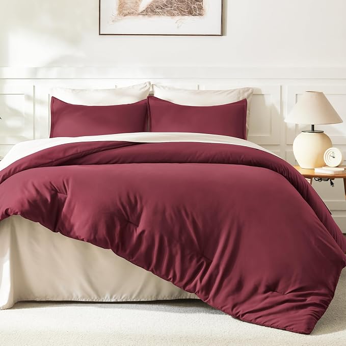 Litanika Burgundy Red Comforter Set California King Size, 3 Pieces Cal King - Image 6