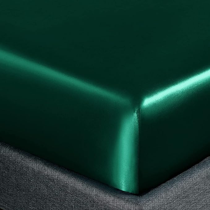 Homiest Blackish Green Satin Fitted Twin Size Bed Sheet, Deep Pocket, Luxury & - Image 3
