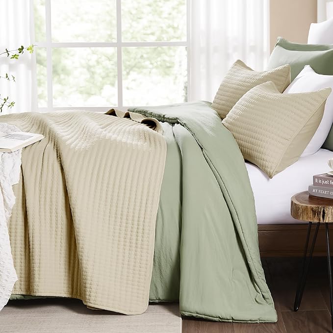 WRENSONGE Queen Quilt-3 Pieces Lightweight Bedspreads Beige Queen Size Quilt - Image 6