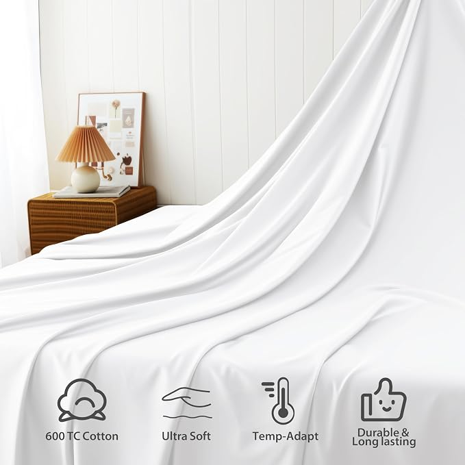 Cotton Flat Sheets Only, 600 TC 100% Cotton Flat Sheet Top Sheet Only, Full - Image 4
