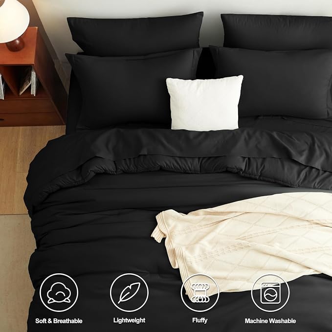 CozyLux Twin XL Comforter Set Black, 5 Pieces Bed in a Bag Twin Extra Long - Image 2