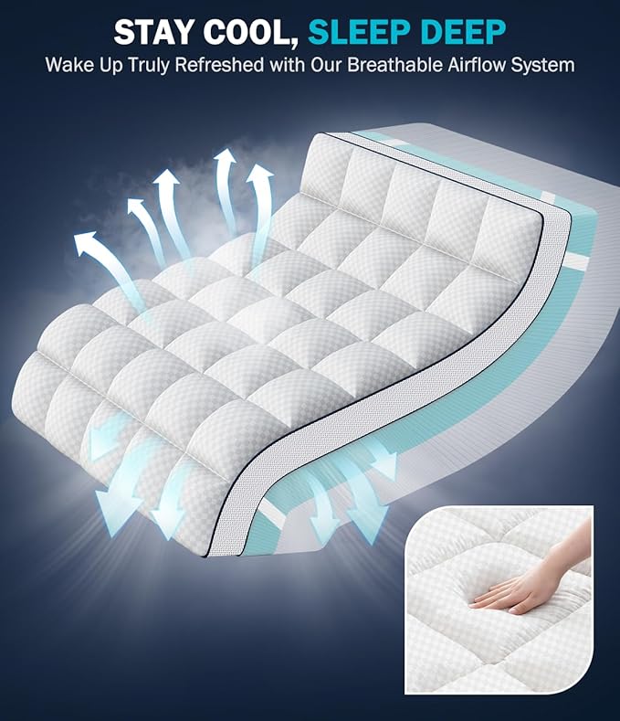 Dual Layer 4 Inch Memory Foam Mattress Topper King Size, Mattress Pad Cover - Image 5