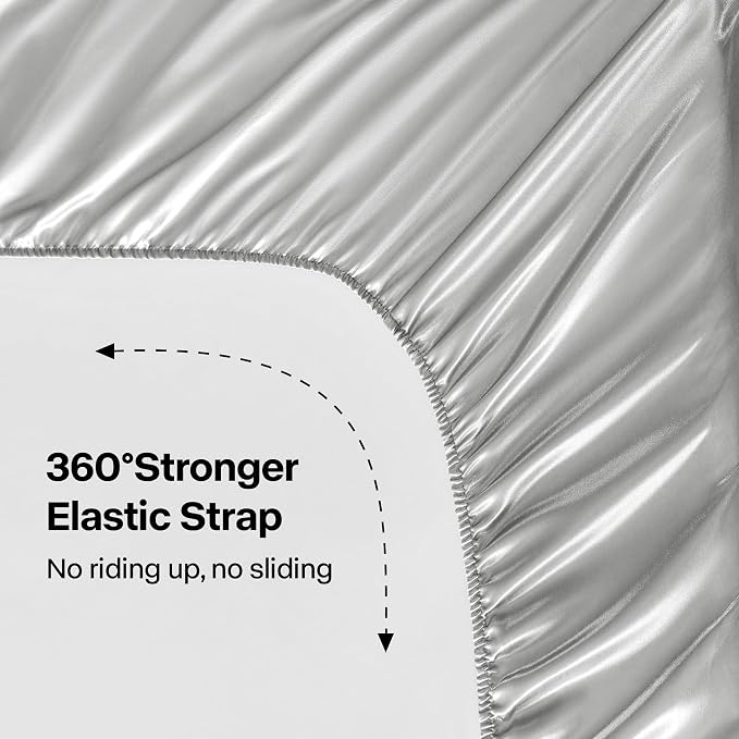 BEDELITE King Size Sheets Set, Luxury Soft Grey Satin Sheets - Image 4