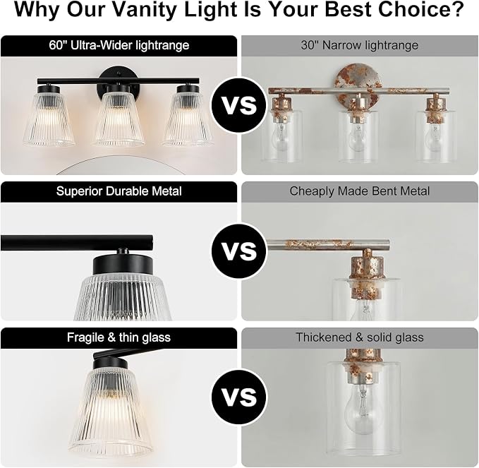 OCIOC Black Bathroom Vanity Lights, 3-Light Modern Bathroom Light Fixtures - Image 5