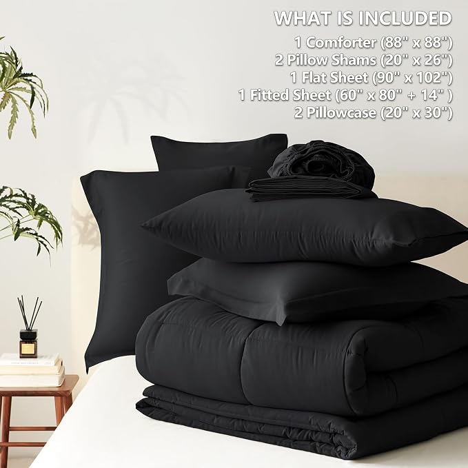 CozyLux Queen Comforter Set Black - Image 5