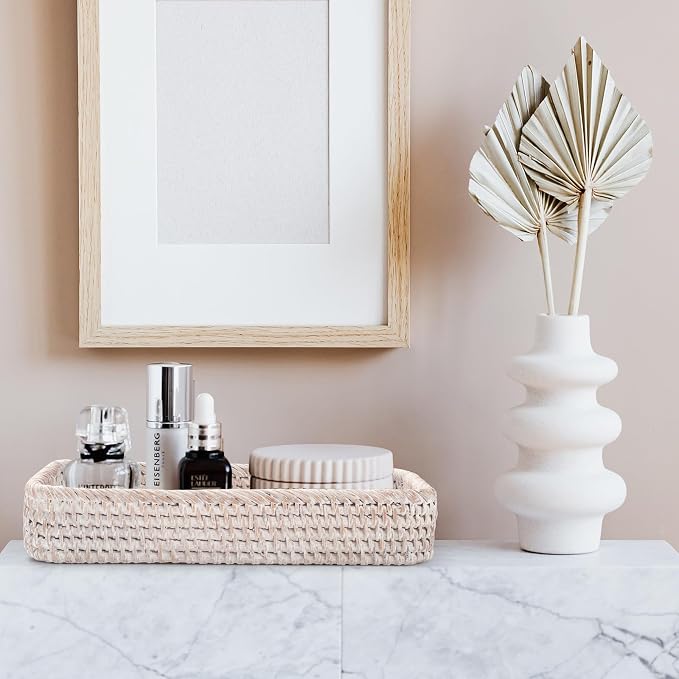 Rattan Bathroom Vanity Trays Toilet Tank Baskets Long Narrow Hand Towel Storage - Image 7