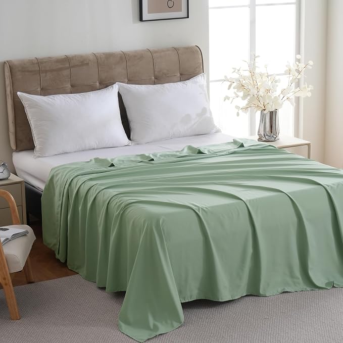 ZPECC King Flat Sheet Only 1 Pack, Durable Sage Green Top Bed Sheets - Image 3