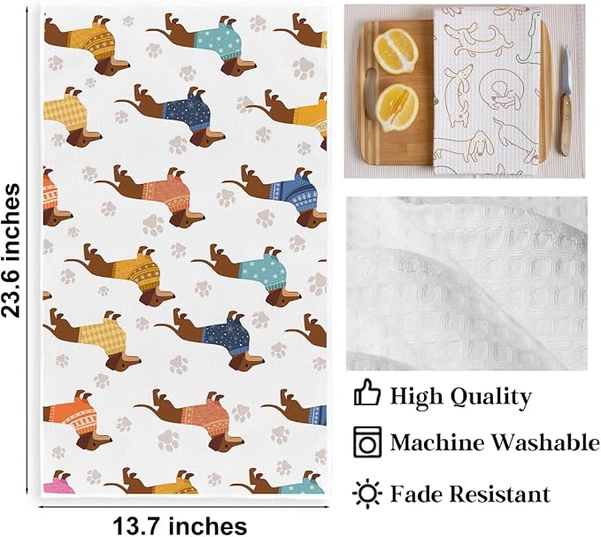 2PCS Cute Dachshund Kitchen Towels, Dog Mom Gifts - Image 2