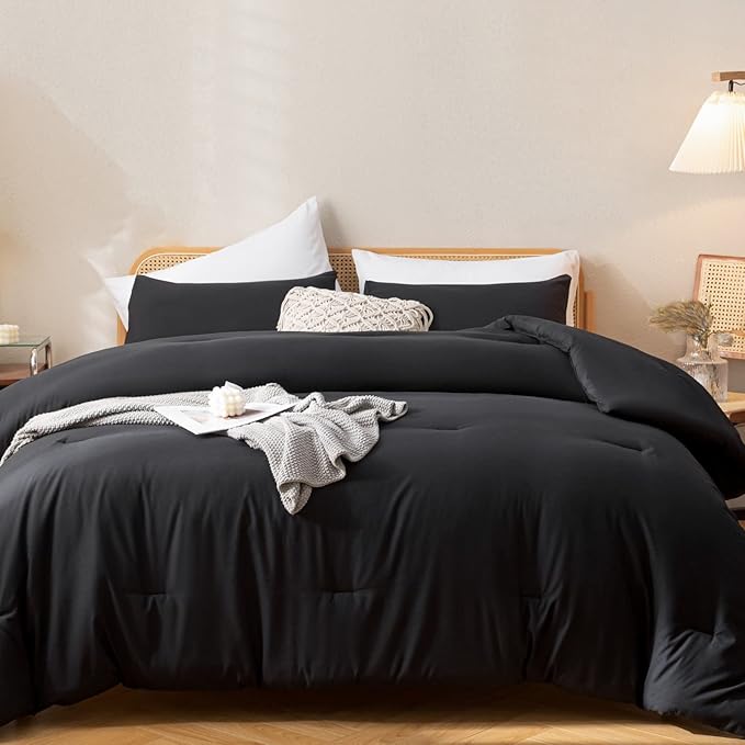 ROSGONIA California King Comforter Set Black, All Season Bedding Soft Bedspread - Image 2