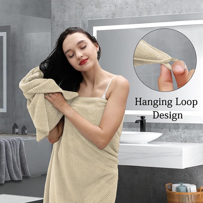 8-Piece Beige Bath Towels Set, 2 Oversized Large Bath Towels Sheet, 2 Hand - Image 7