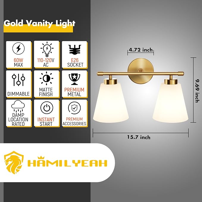 Hamilyeah Gold Bathroom Vanity Light Fixture - Image 2
