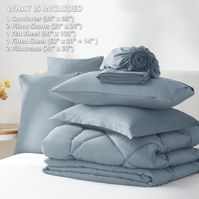 CozyLux Oversized Queen Comforter Set Dusty Blue, 7 Pieces Bed in a Bag - Image 6