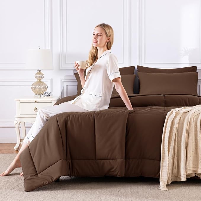 CozyLux Queen Comforter Set Brown, 7 Pieces Bed in a Bag, All Season Bedding - Image 7