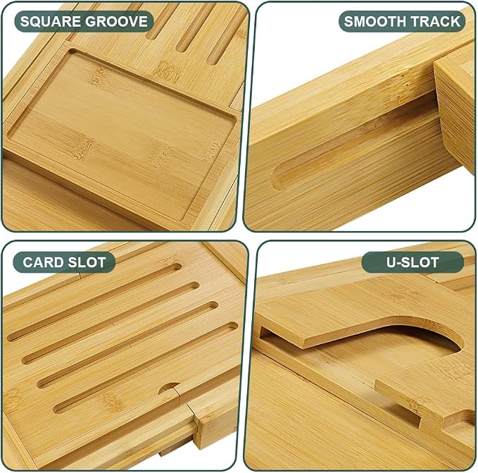 BFTOU Bamboo Bathtub Tray Expandable Bath Table Tray Bathtub Caddy - Image 4