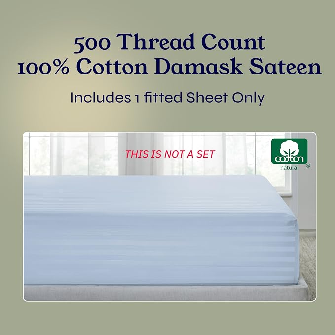 California Design Den Cotton Sateen Damask Stripe Fitted Queen Sheet Only - Image 5