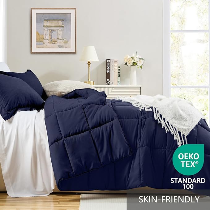 Homelike Moment Twin Comforter Set Navy Blue, Lightweight Comforter Twin Size - Image 3