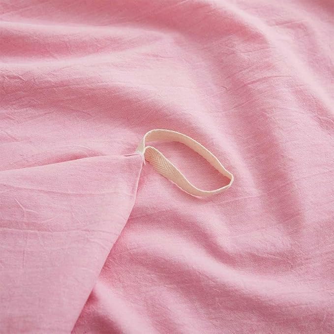 LOVQUE Pink Cotton Duvet Cover King Size, Linen Like Natural Bedding Set - Image 5
