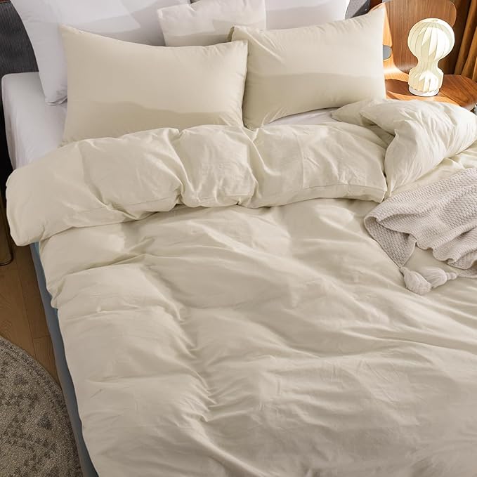 NEXHOME PRO Duvet Cover Set Queen Size Linen Feel Textured Cream Grey Organic - Image 5