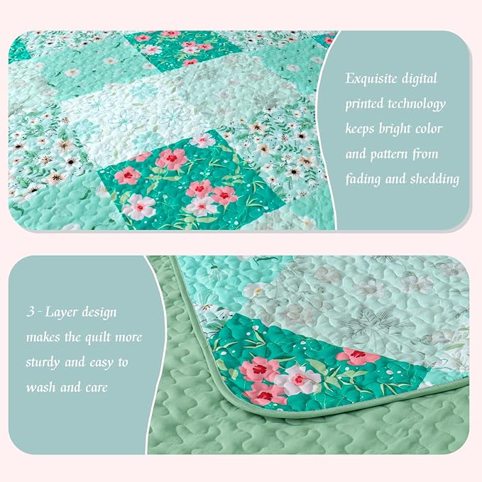 Whale Flotilla Patchwork Quilt King Size, Extra Soft Boho Floral Bedspreads - Image 5
