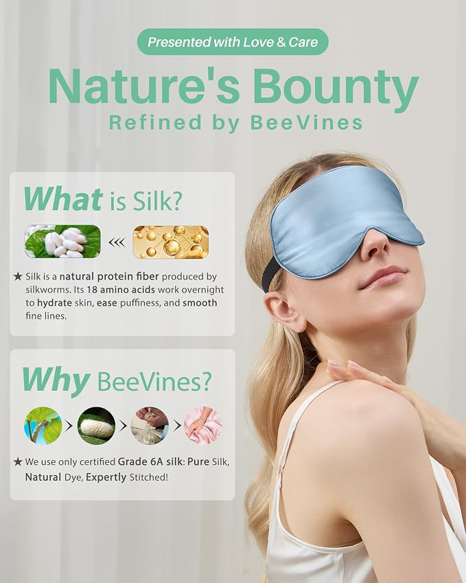BeeVines 100% Real Mulberry Silk 2 Pack Sleep Mask, Pure Silk Eye Masks - Image 7