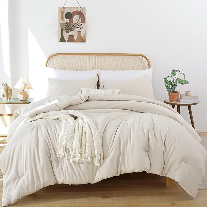 ROSGONIA California King Comforter Set Beige, All Season Bedding Soft Bedspread - Image 3