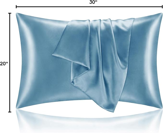 BEDELITE Satin Pillowcase with Zipper, Airy Blue Pillow Cases Queen Size Set of - Image 8