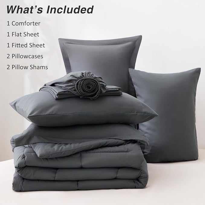 Love's cabin King Size Comforter Set Soot Grey, 7 Pieces King Bed in a Bag - Image 8