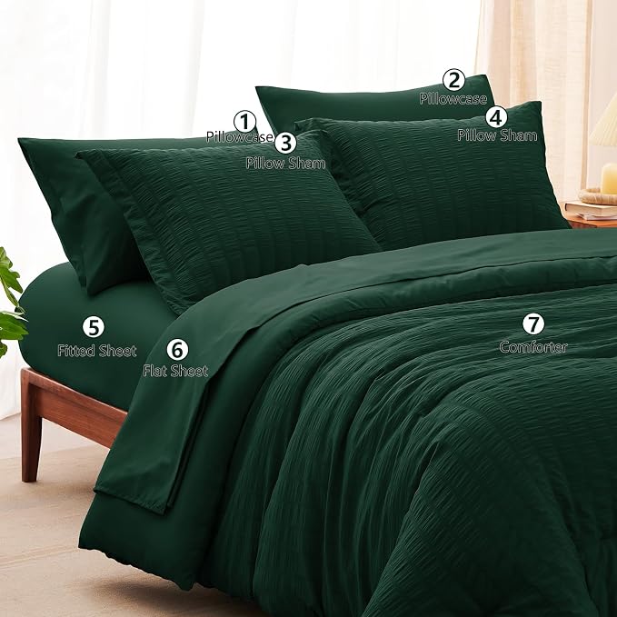 CozyLux Oversized King Comforter Set Emerald Green Seersucker 7 Pieces 120x98 - Image 8