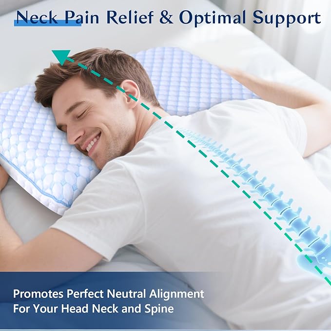 Stomach Sleeping Pillow for Stomach & Back Sleepers, Cooling Gel Thin Memory - Image 5