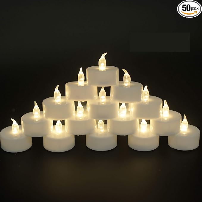 JUNPEI 50Pack Battery Tea Lights Candles- LED Tea Lights Realistic Bright by JUNPEILEDTEACANDLES