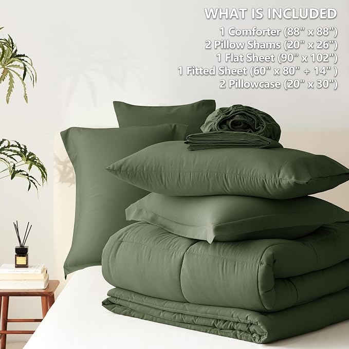 CozyLux Queen Comforter Set Olive Green - Image 7