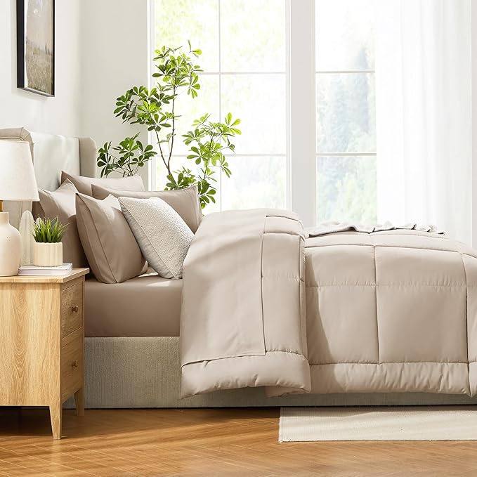 CozyLux Full Size Comforter Set Wheat, 7 Pieces Bed in a Bag, Wheat Comforter - Image 9
