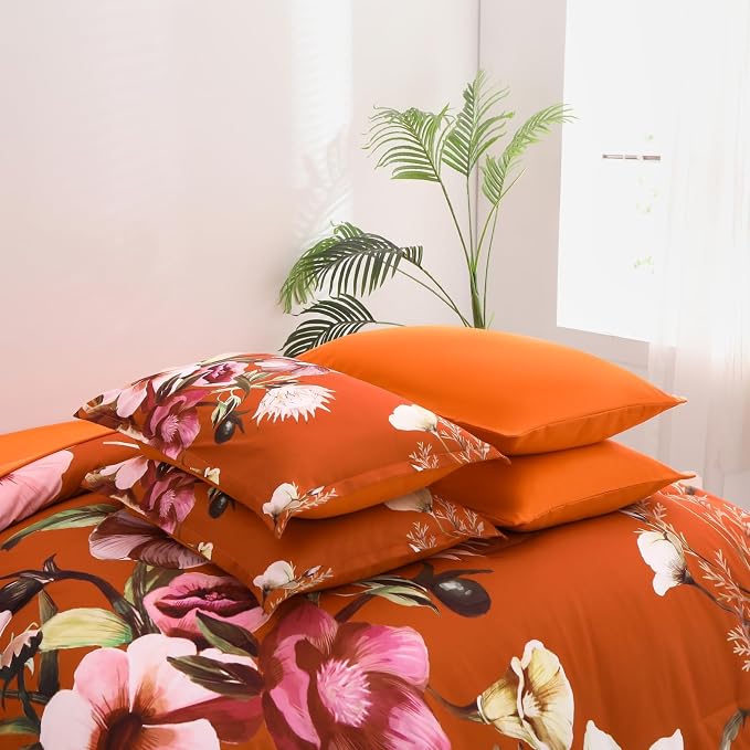 Luxudecor Terracotta Floral Comforter Set King Size 7 Piece, Flower Bed in a Bag - Image 8