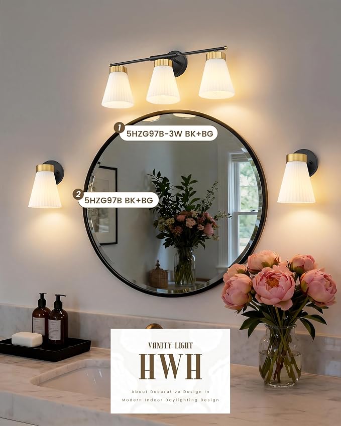 1-Light Bathroom Wall Sconce, HWH Black and Gold Wall Sconce - Image 6