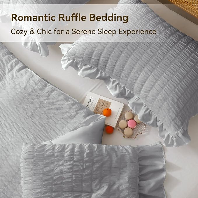 JOLLYVOGUE Light Grey Queen Comforter Set, 3 Pieces Seersucker Comforters Queen - Image 5