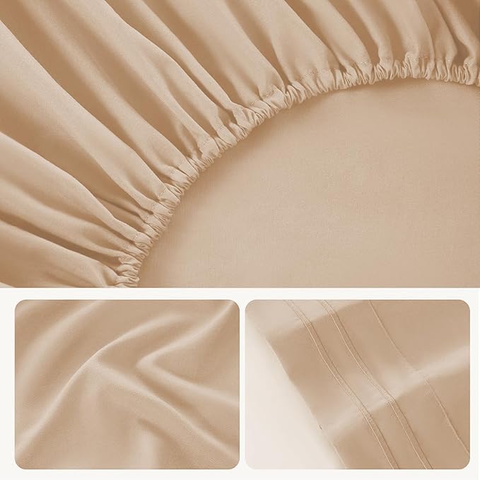 ROSE&RISY Khaki King Sheet Set, 4 Pieces Soft Bedding King Sheet Set, - Image 6