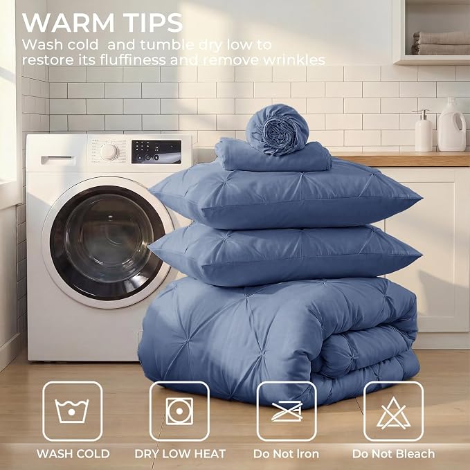 Sasttie Twin Comforter Set, 5-Piece Bed in a Bag, Pintuck Bedding Sets - Image 9